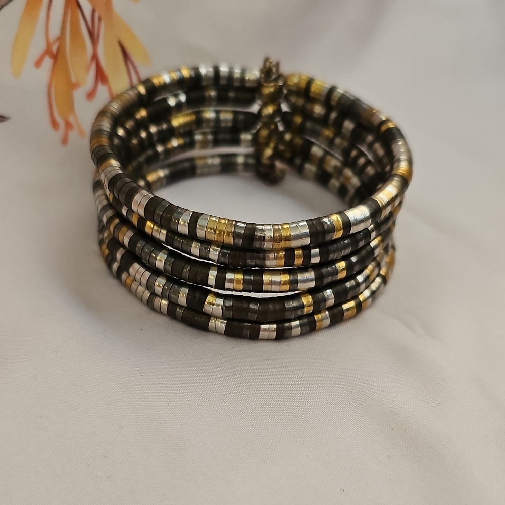Mixed Metal Multi-Layer Cuff Bracelet - Picture 2 of 4